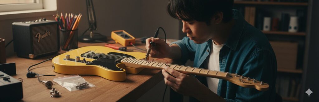 弾きやすさの評価
握りやすいネックと標準的な指板仕様で、初心者でも無理なく操作可能。
軽量でバランスが良く、長時間の練習でも疲れにくい。
初期セットアップを整えることで、さらに学習効率が向上する。